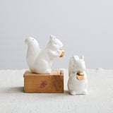 Stoneware Squirrel Salt & Pepper Shakers with Gold Electroplating