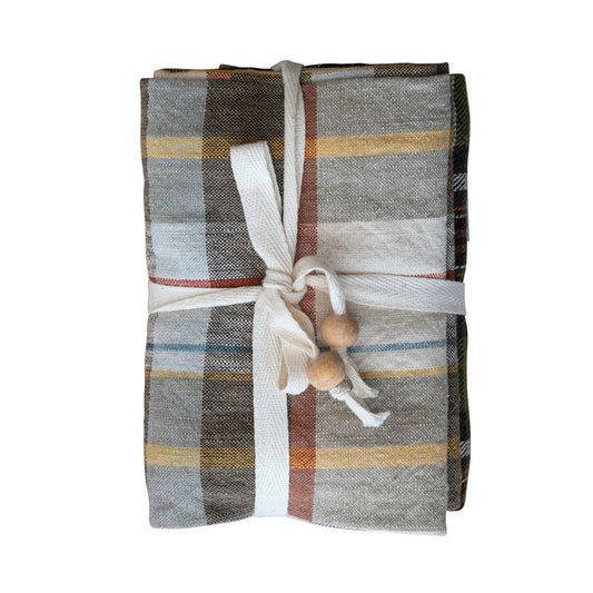 Cotton Printed Tea Towels with Tie with Wood Beads