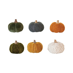 Cotton Blend Bouclé/Velvet Pumpkin with Wood Stem