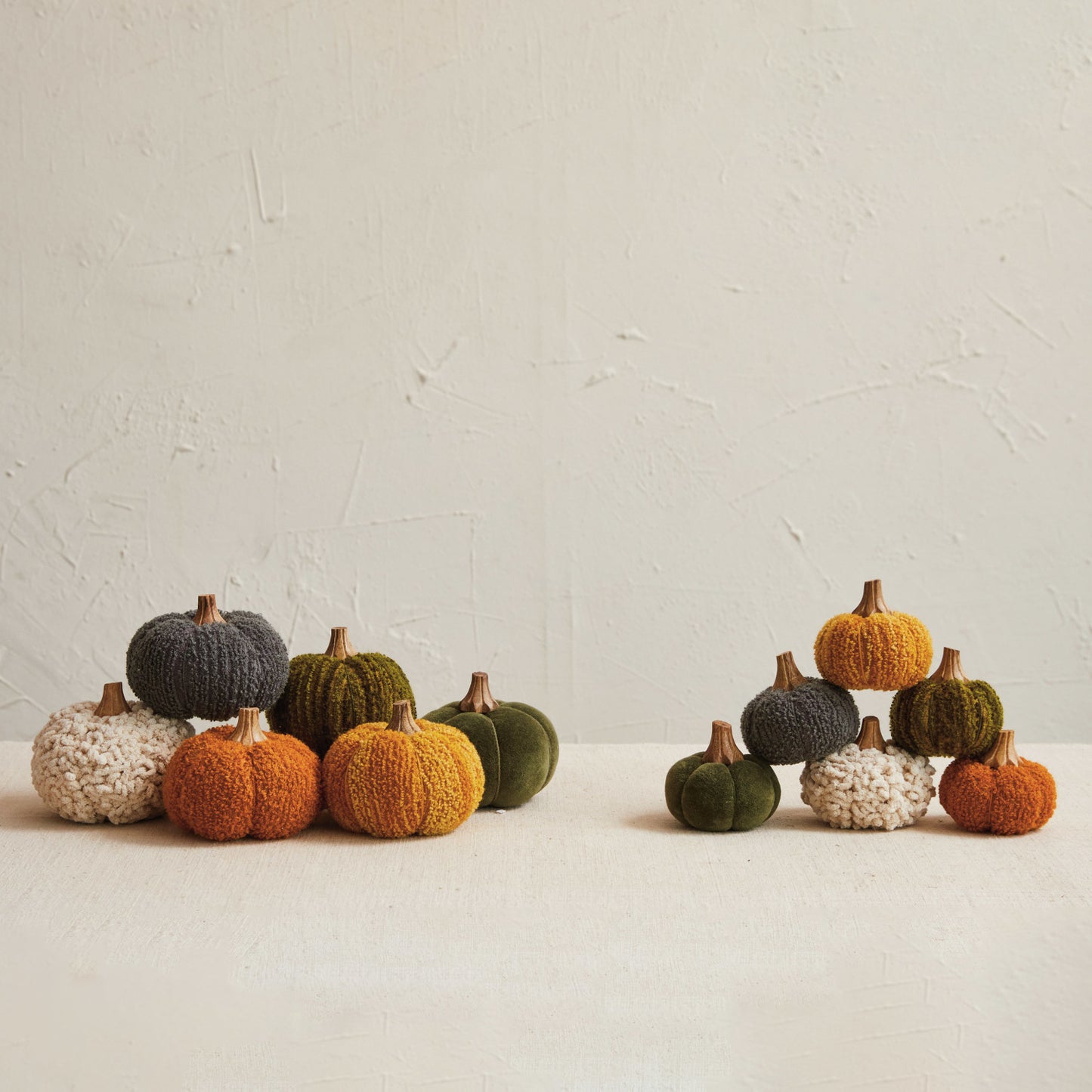 Cotton Blend Bouclé/Velvet Pumpkin with Wood Stem