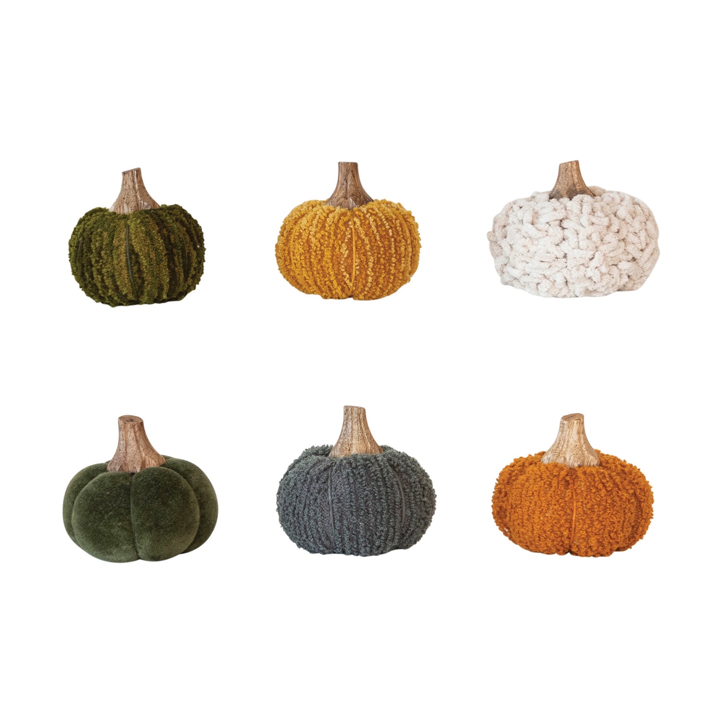 Cotton Blend Bouclé/Velvet Pumpkin with Wood Stem