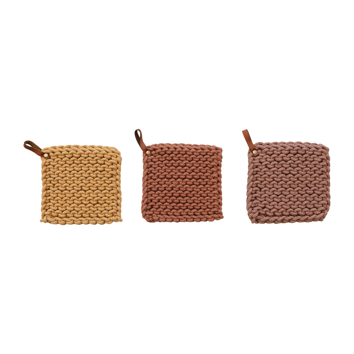 Cotton Crocheted Pot Holder with Leather Loop