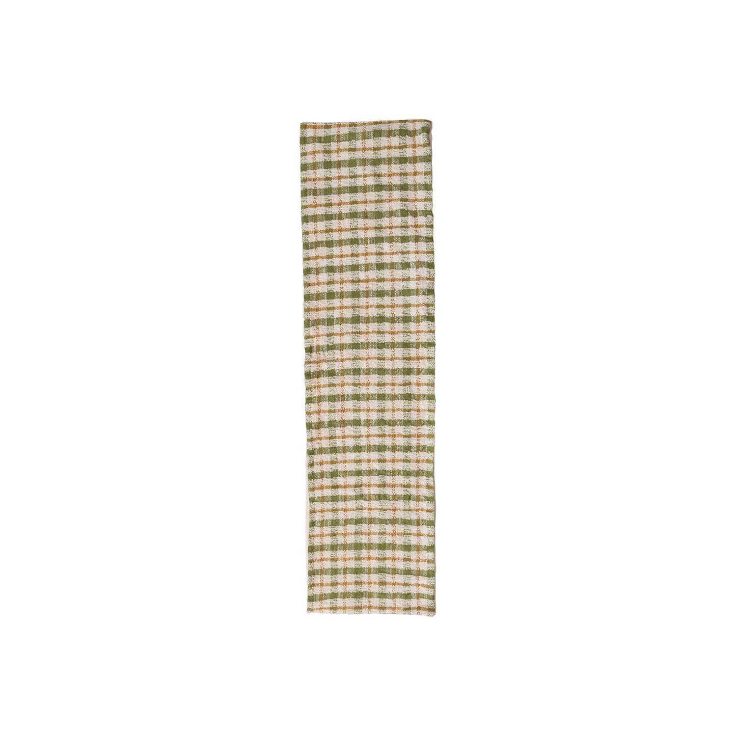 Woven Cotton Table Runner, Cream Color, Green and Yellow Plaid