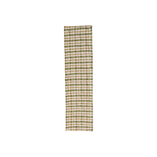 Woven Cotton Table Runner, Cream Color, Green and Yellow Plaid