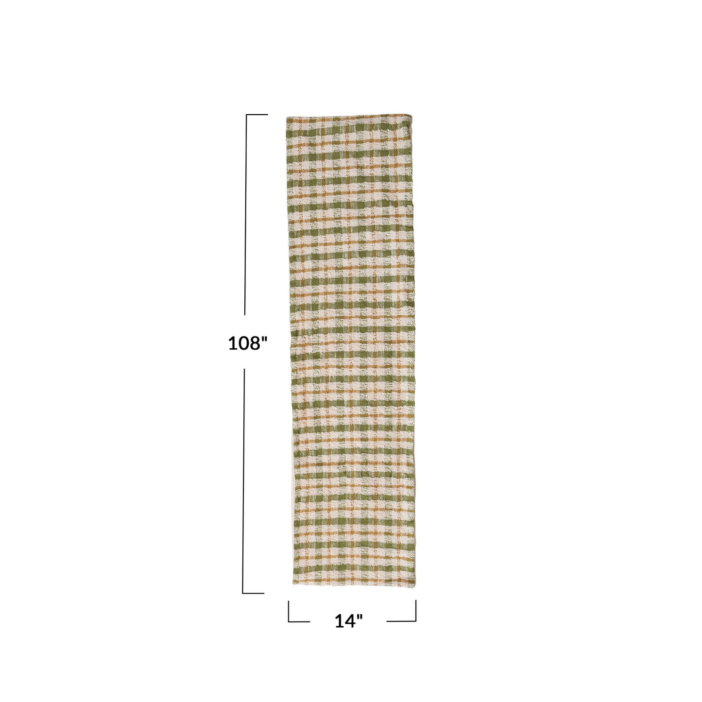 Woven Cotton Table Runner, Cream Color, Green and Yellow Plaid