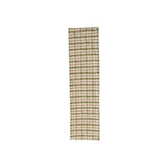 Woven Cotton Table Runner, Cream Color, Green and Yellow Plaid