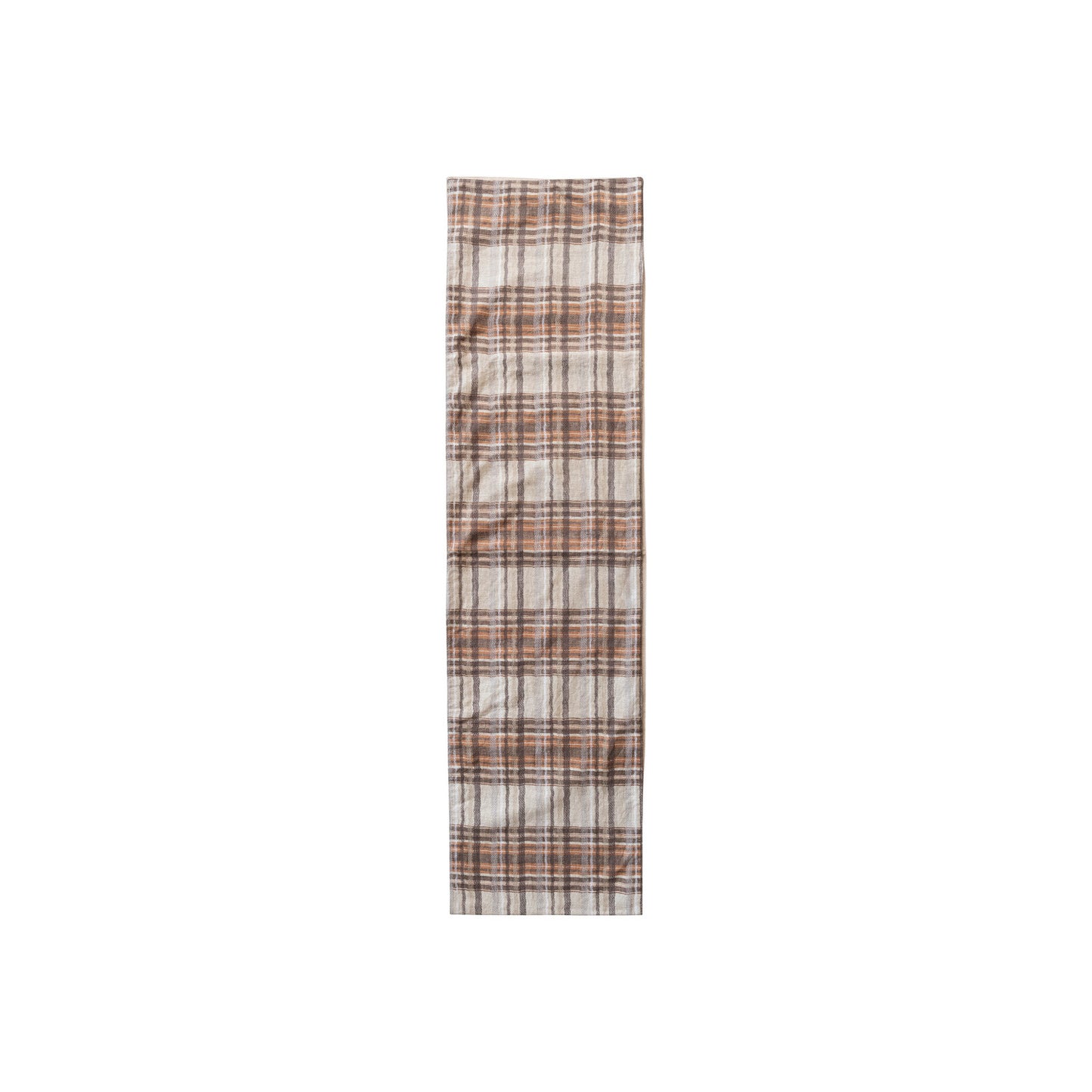 Woven Cotton Table Runner, Cream Color, Brown & Orange Color Plaid