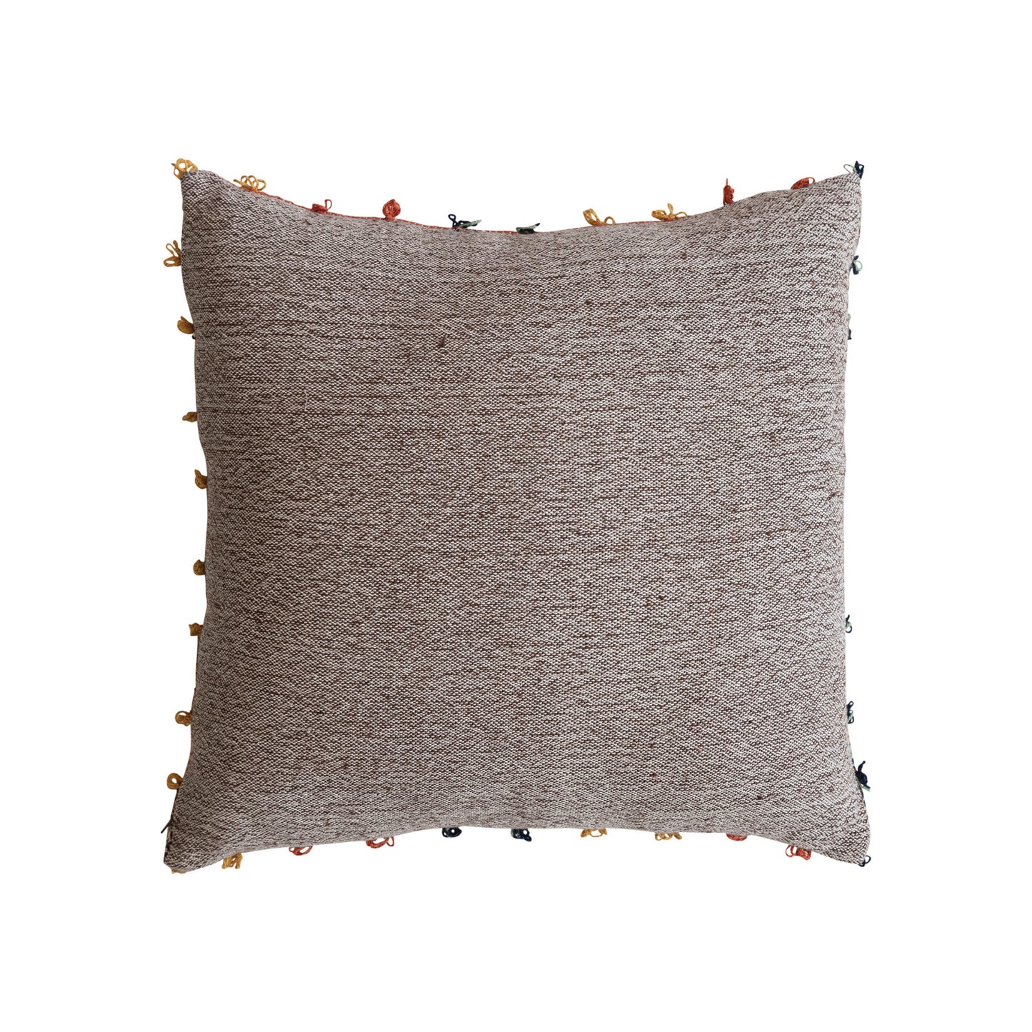 Square Woven Cotton Blend Pillow w/ Knots, Multi Color Plaid