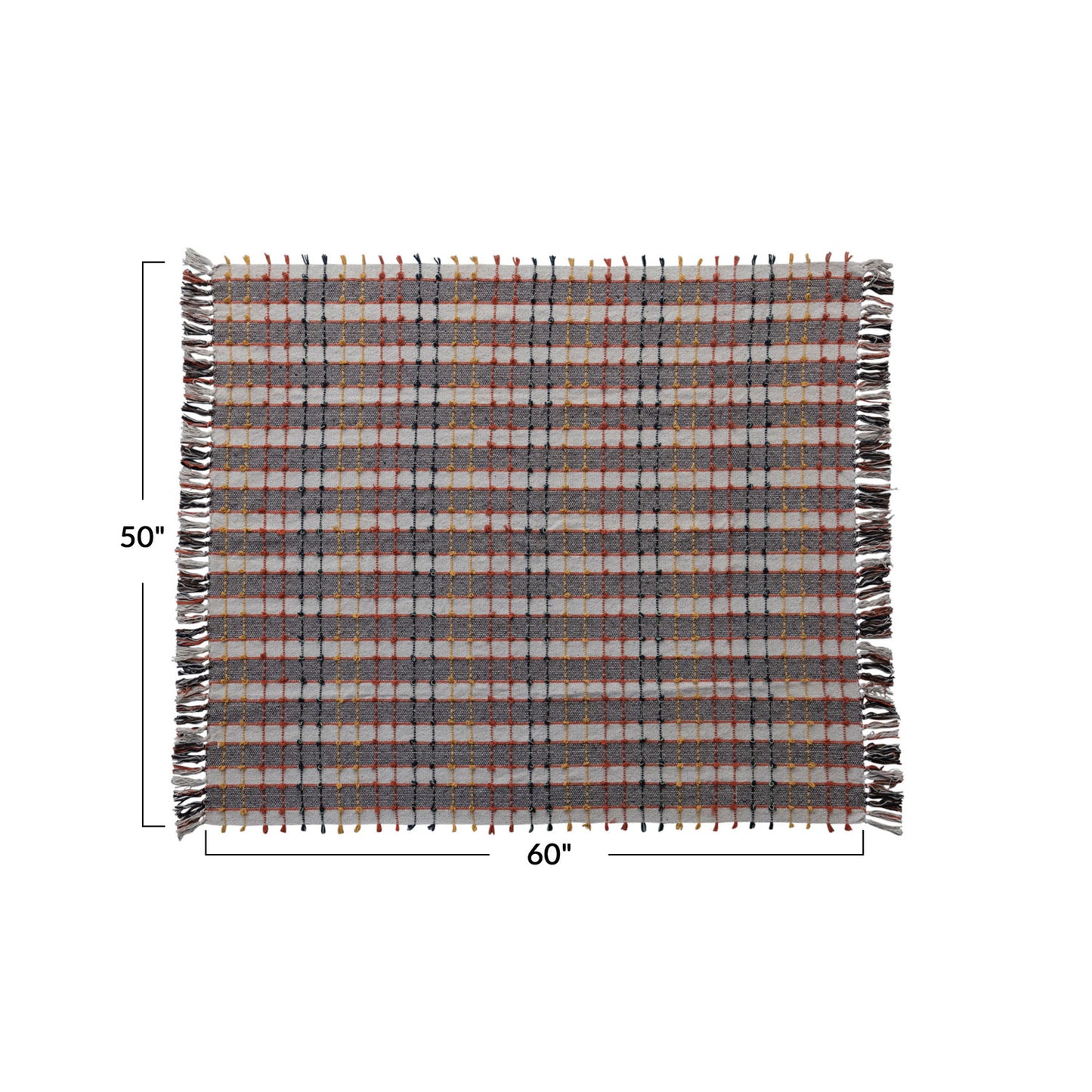 Woven Cotton Blend Throw w/ Knots & Fringe, Multi Color Plaid