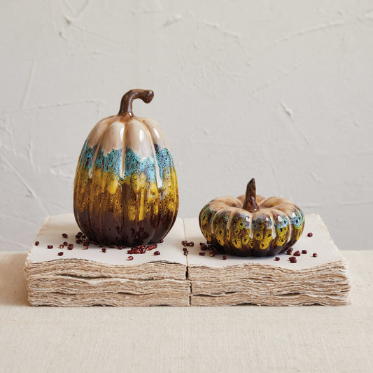 Stoneware Pumpkin, Reactive Glaze, Multi Color