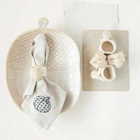 Stoneware Napkin Ring with Acorn
