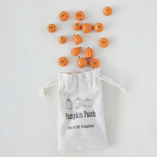 Resin Orange Pumpkins in Drawstring Bag, Set of 25