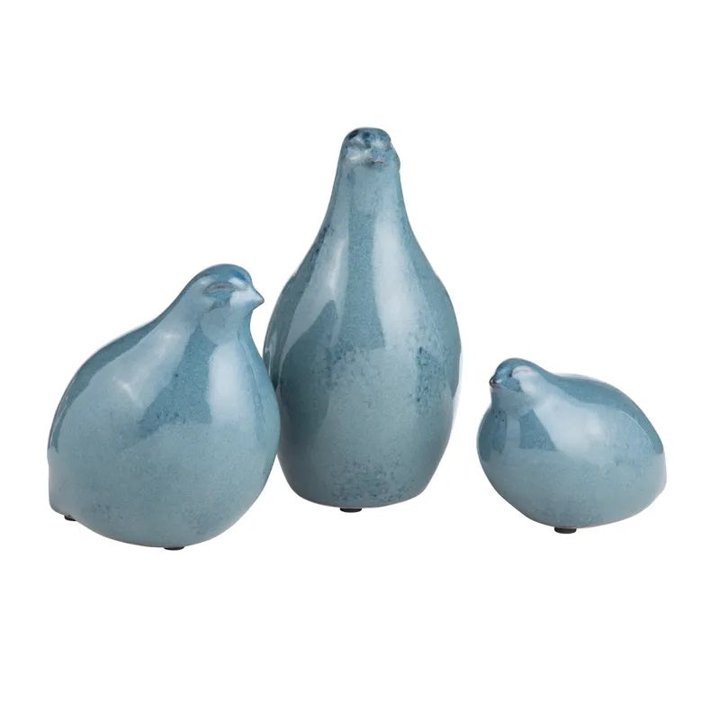 Blue Partridge Statues (Set of Three)