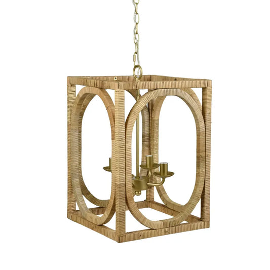 Rattan and Metal Pendant Light