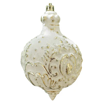 Plastic Finial Ball Ornament in White with Gold Finish