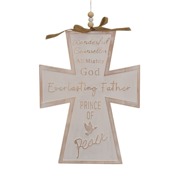 Whitewash Isaiah 9:6 Cross Ornament