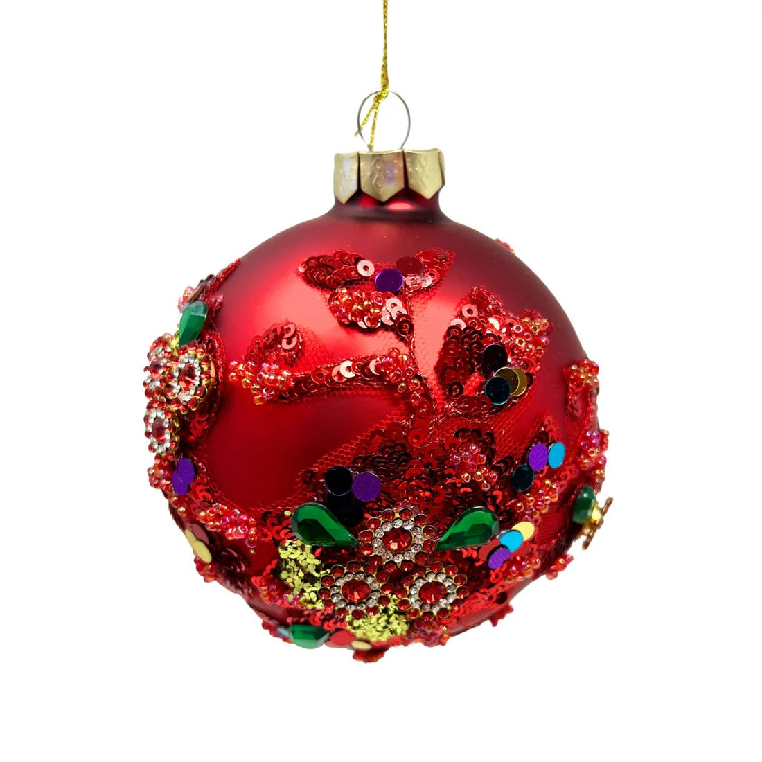 Matte Red Ornate Gem Print Orn - 4"