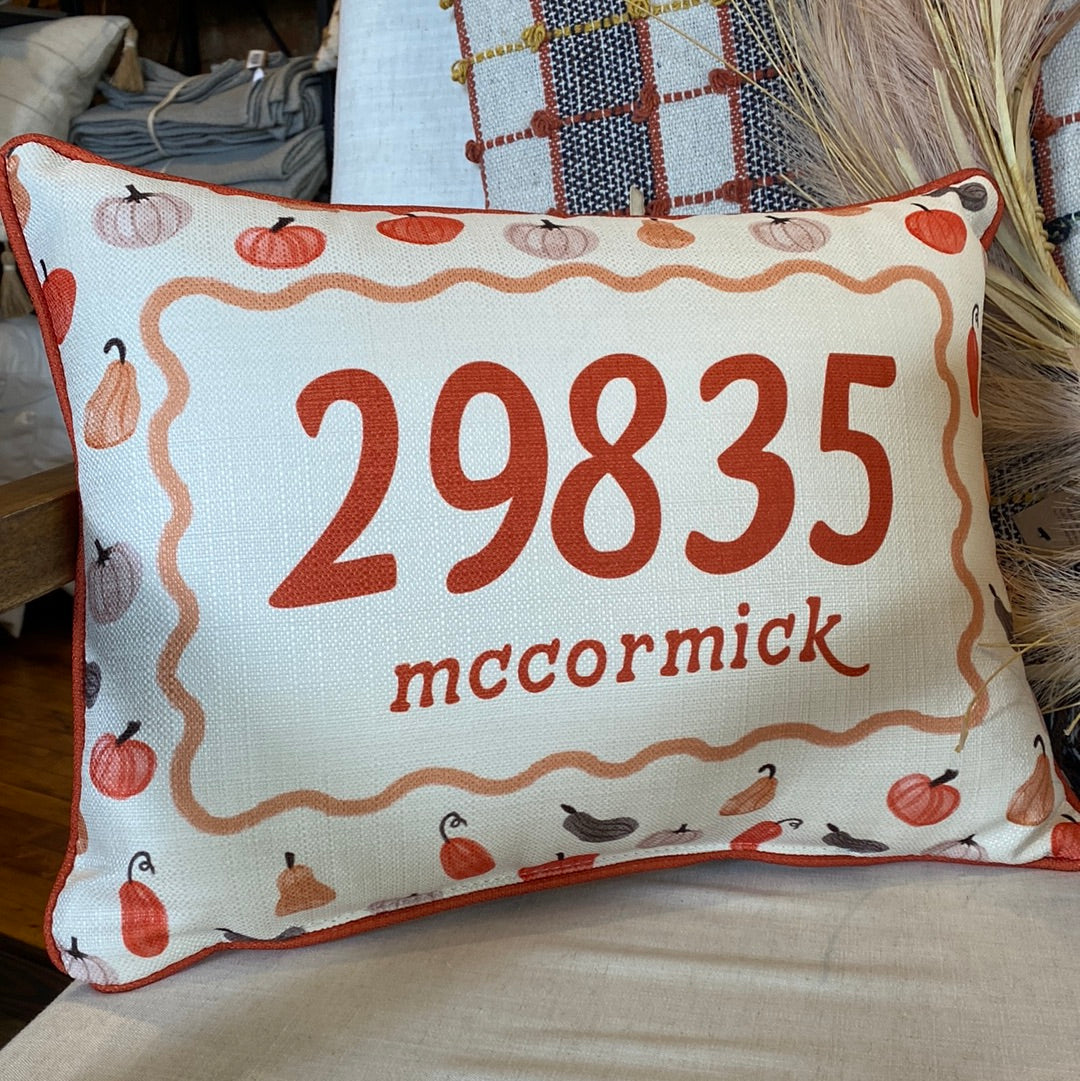 Fall Pumpkin Pillow with Zip Code