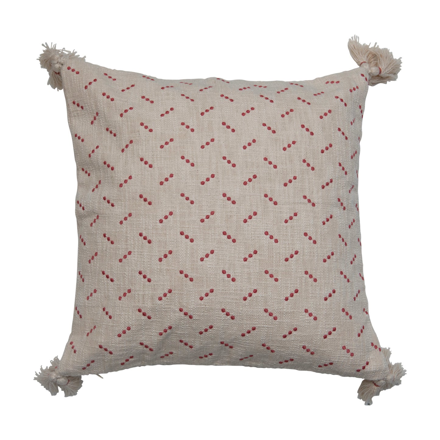 Cotton Slub Pillow with Embroidery and Tassels