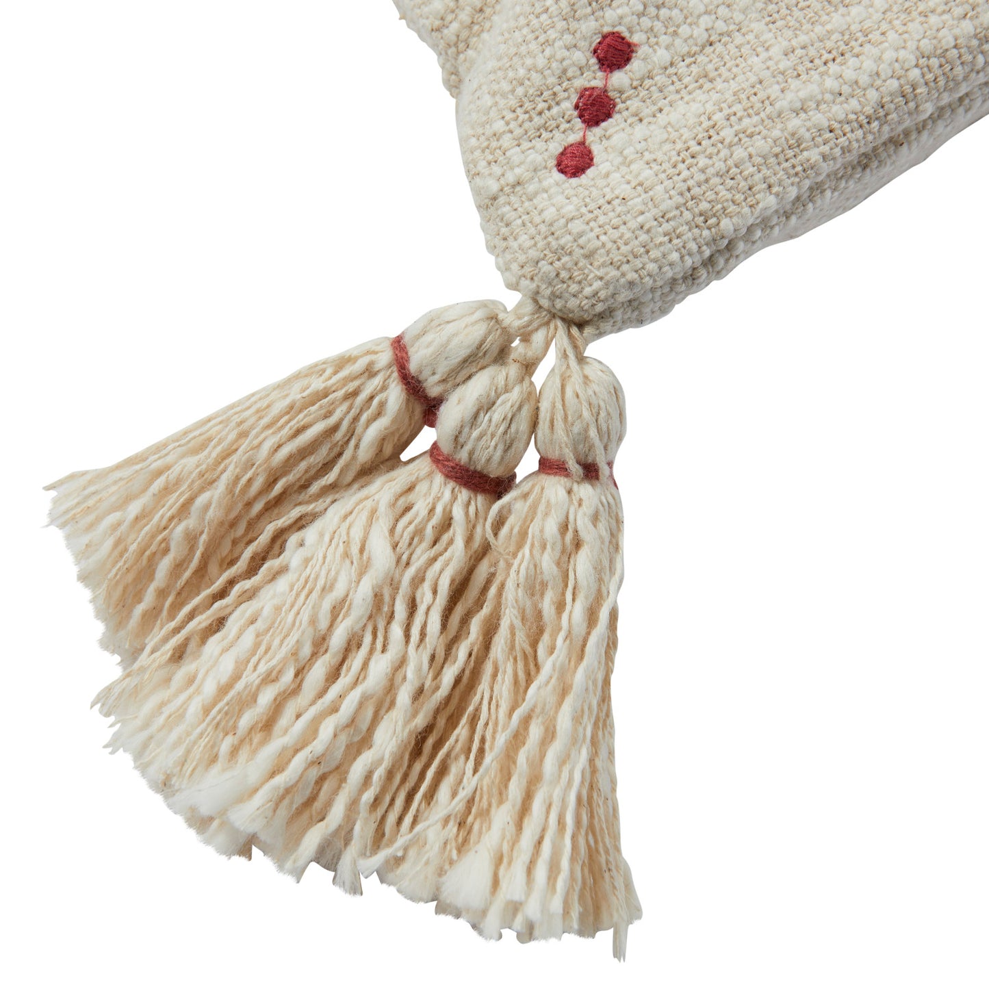 Cotton Slub Pillow with Embroidery and Tassels