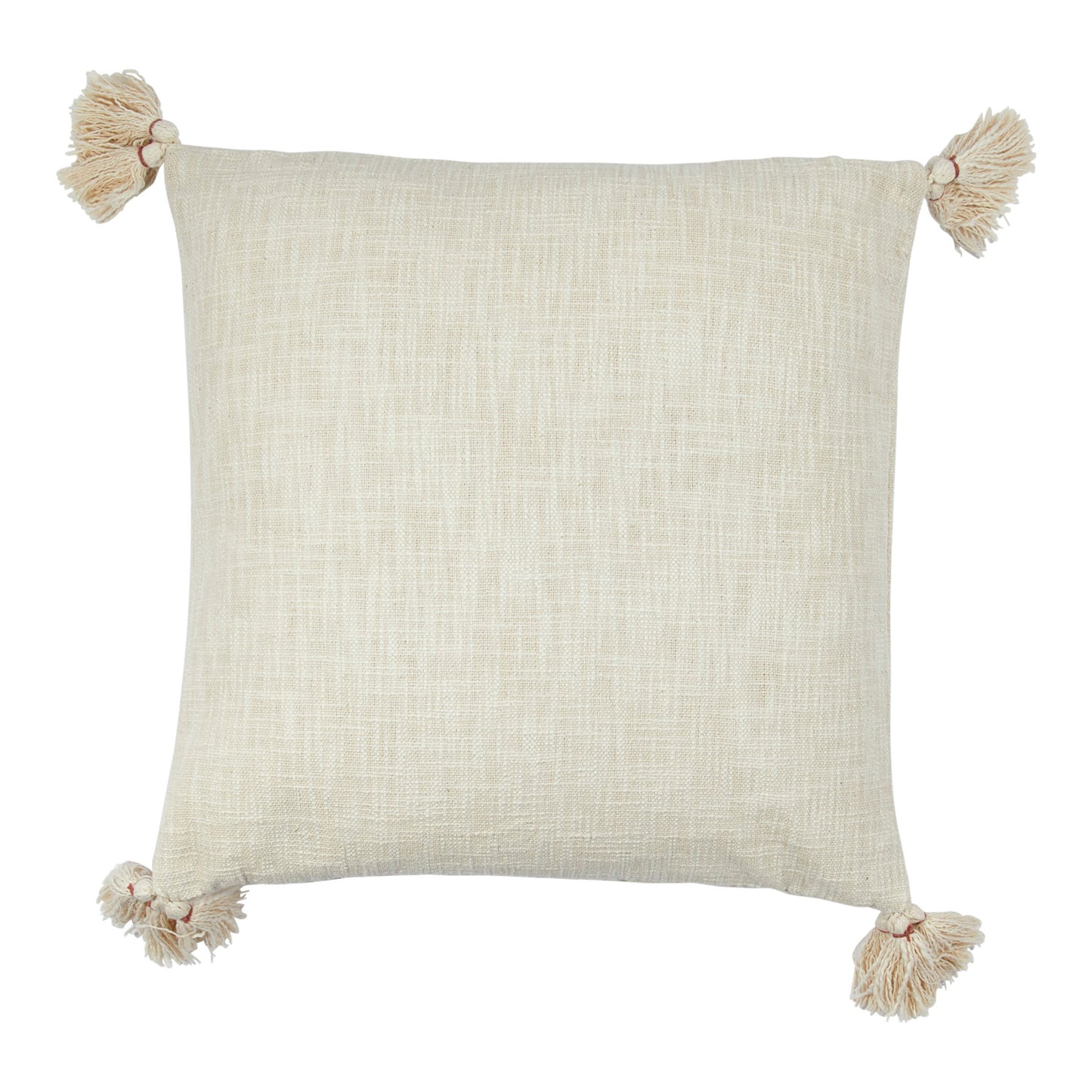 Cotton Slub Pillow with Embroidery and Tassels