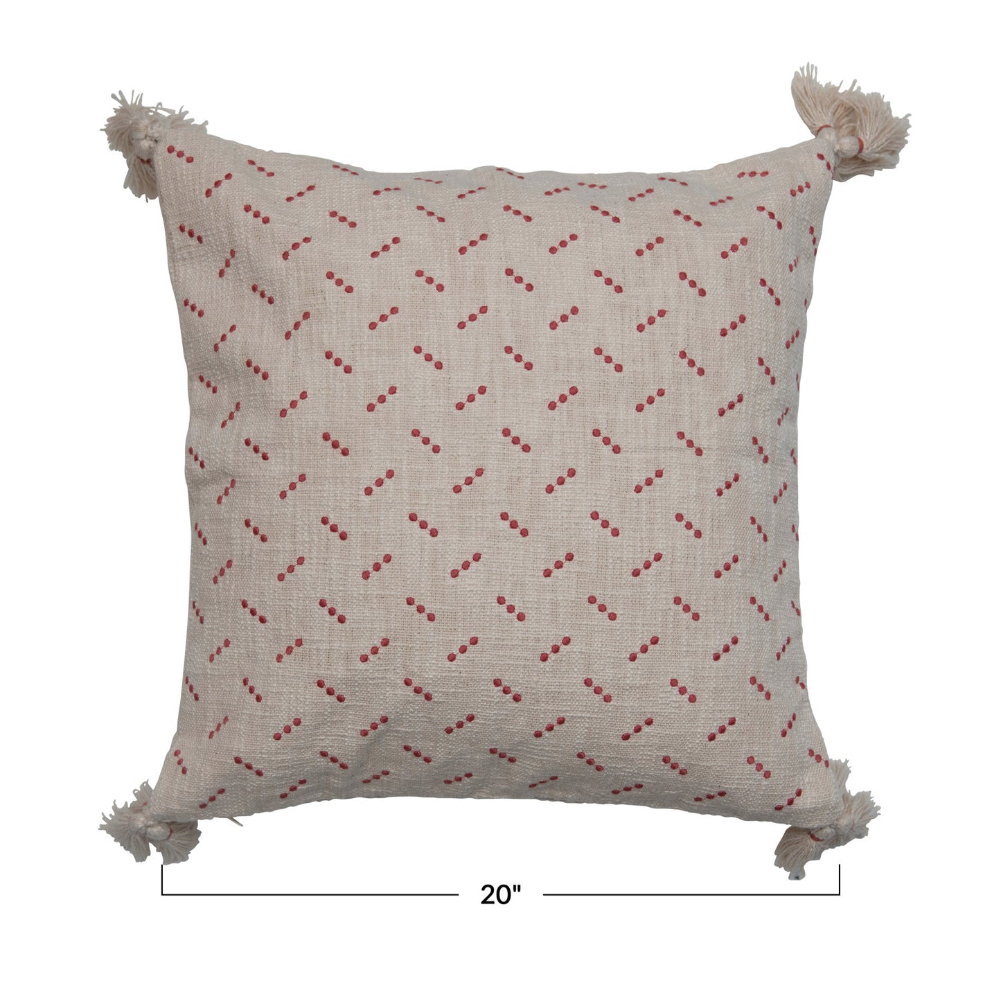 Cotton Slub Pillow with Embroidery and Tassels