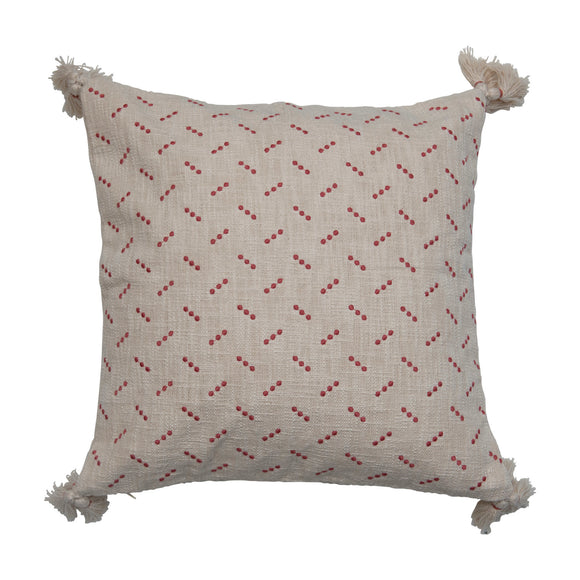 Cotton Slub Pillow with Embroidery and Tassels