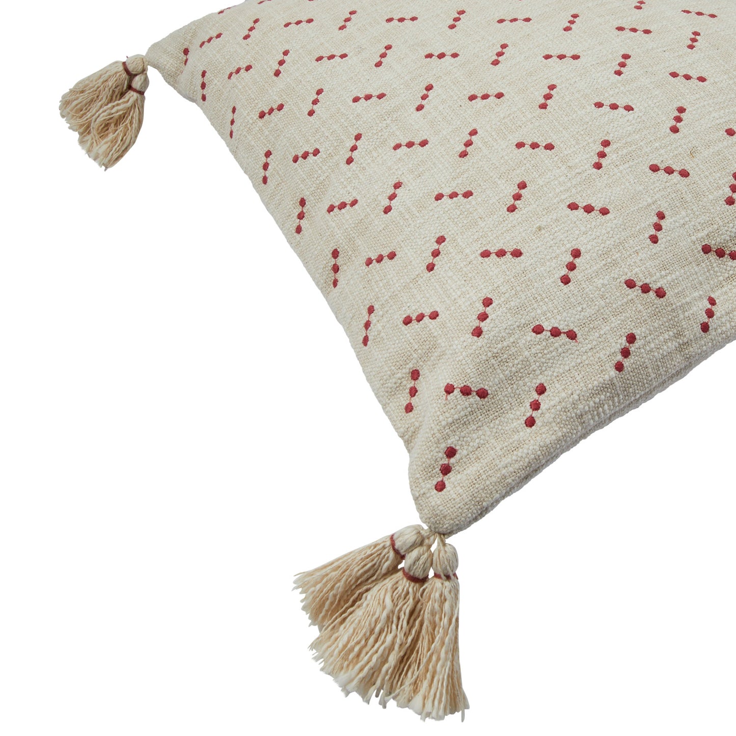 Cotton Slub Pillow with Embroidery and Tassels