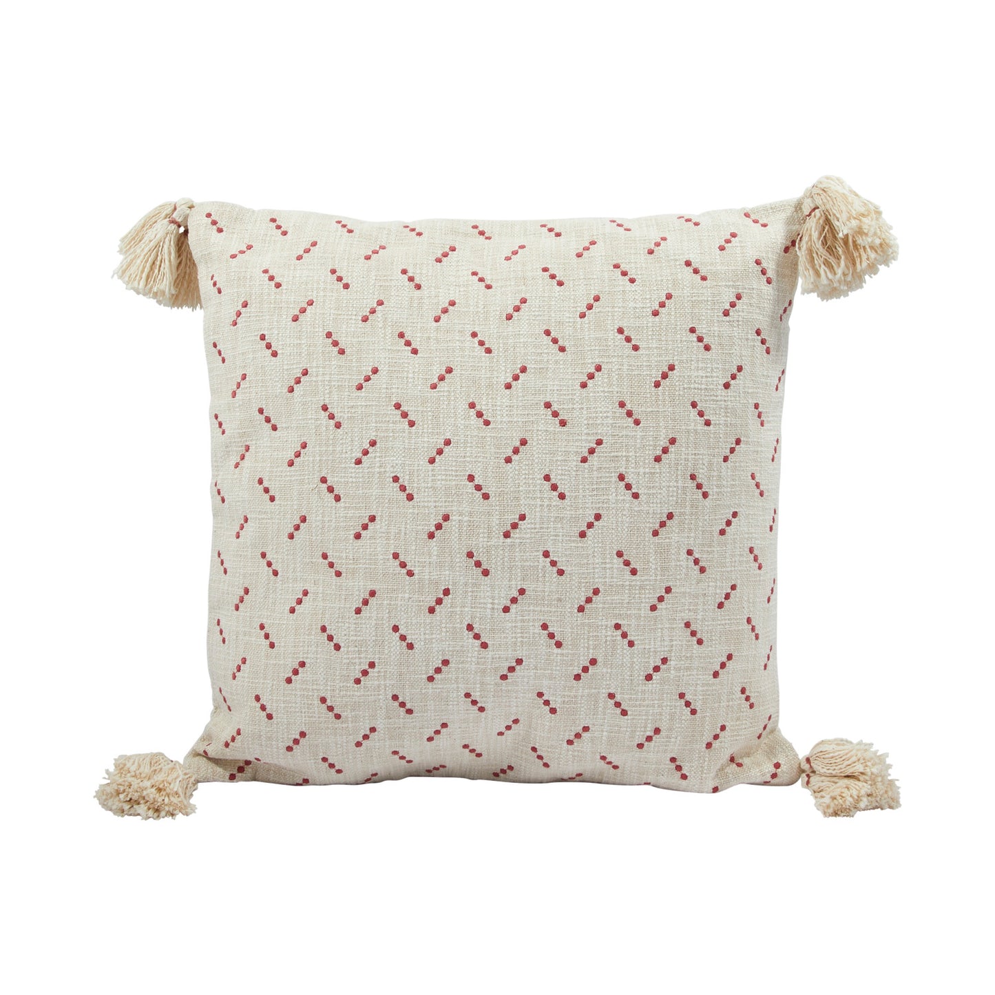 Cotton Slub Pillow with Embroidery and Tassels