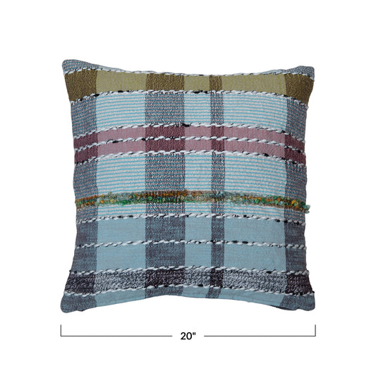Woven Cotton & Wool Madras Plaid Pillow