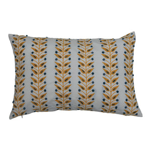 Cotton Printed Lumbar Pillow with French Knots