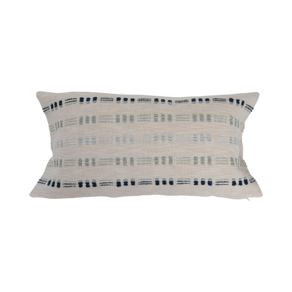 Woven Cotton Lumbar Pillow with Embroidery