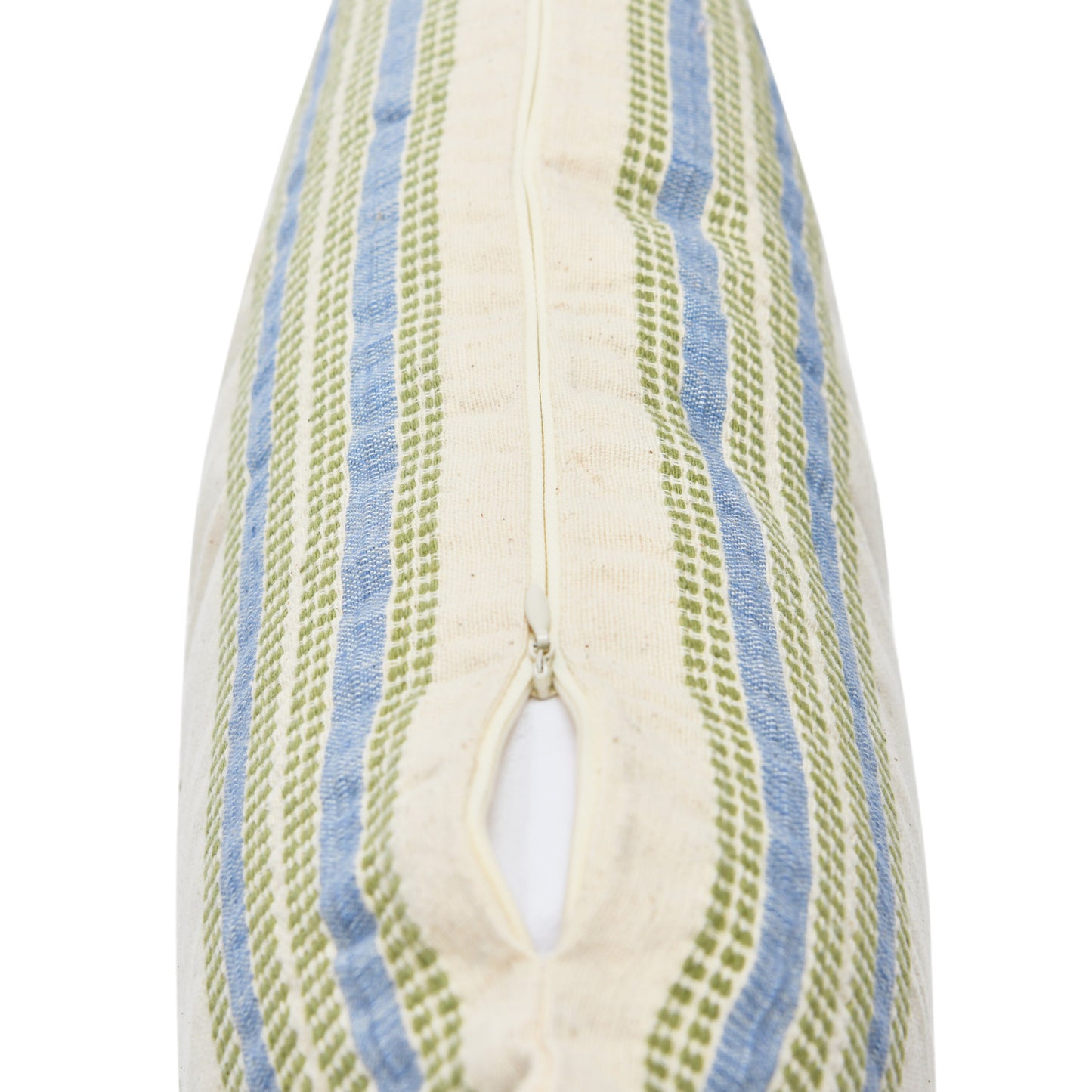 Woven Cotton Lumbar Pillow with Stripes and Fringe