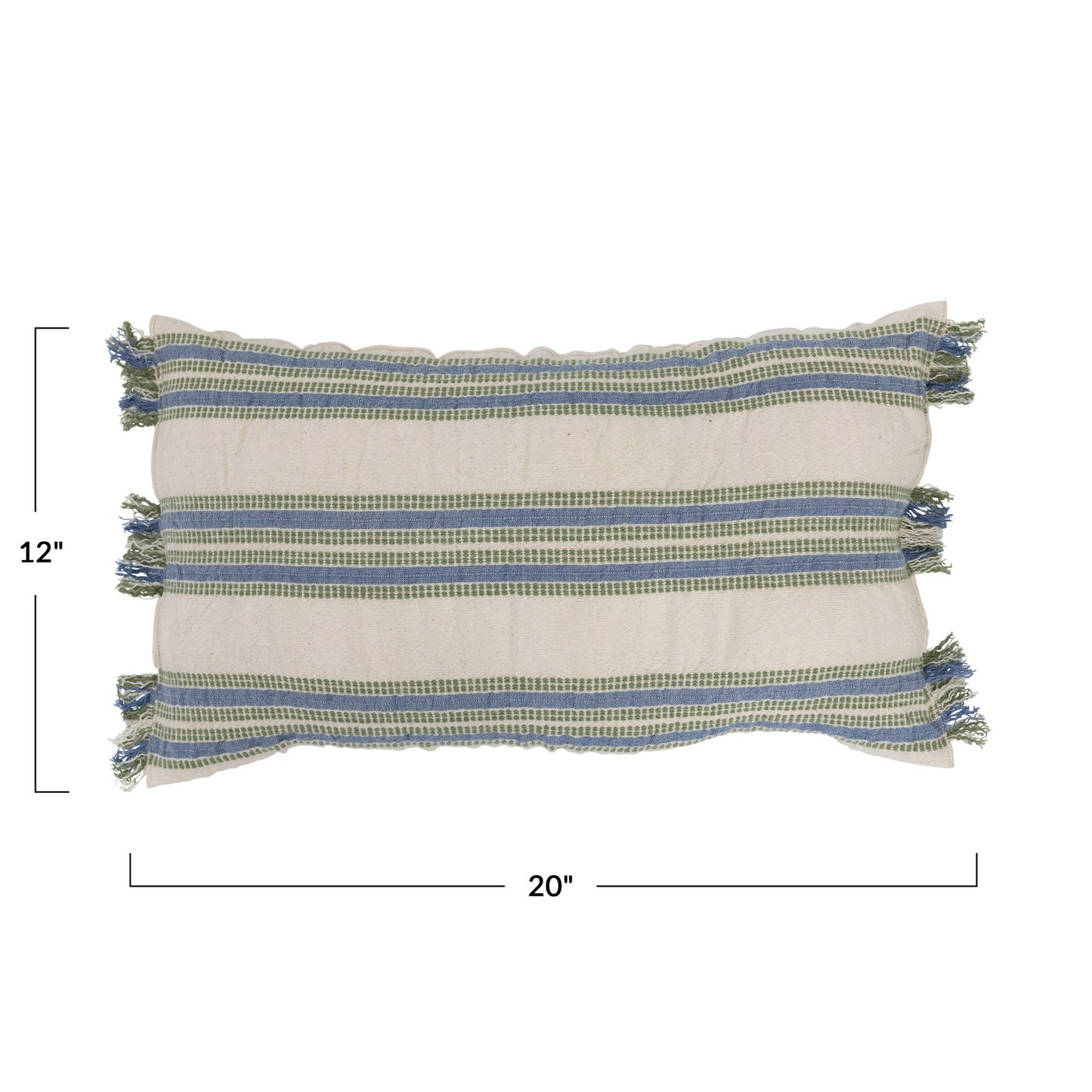 Woven Cotton Lumbar Pillow with Stripes and Fringe