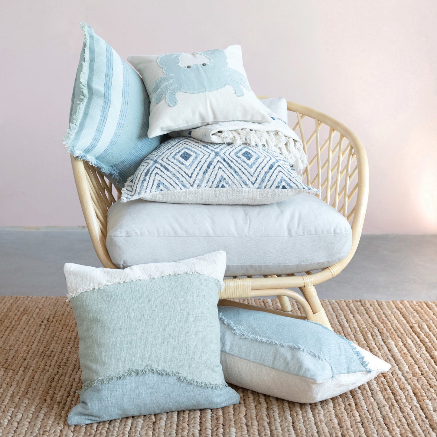 Woven Cotton Pillow with Eyelash Fringe