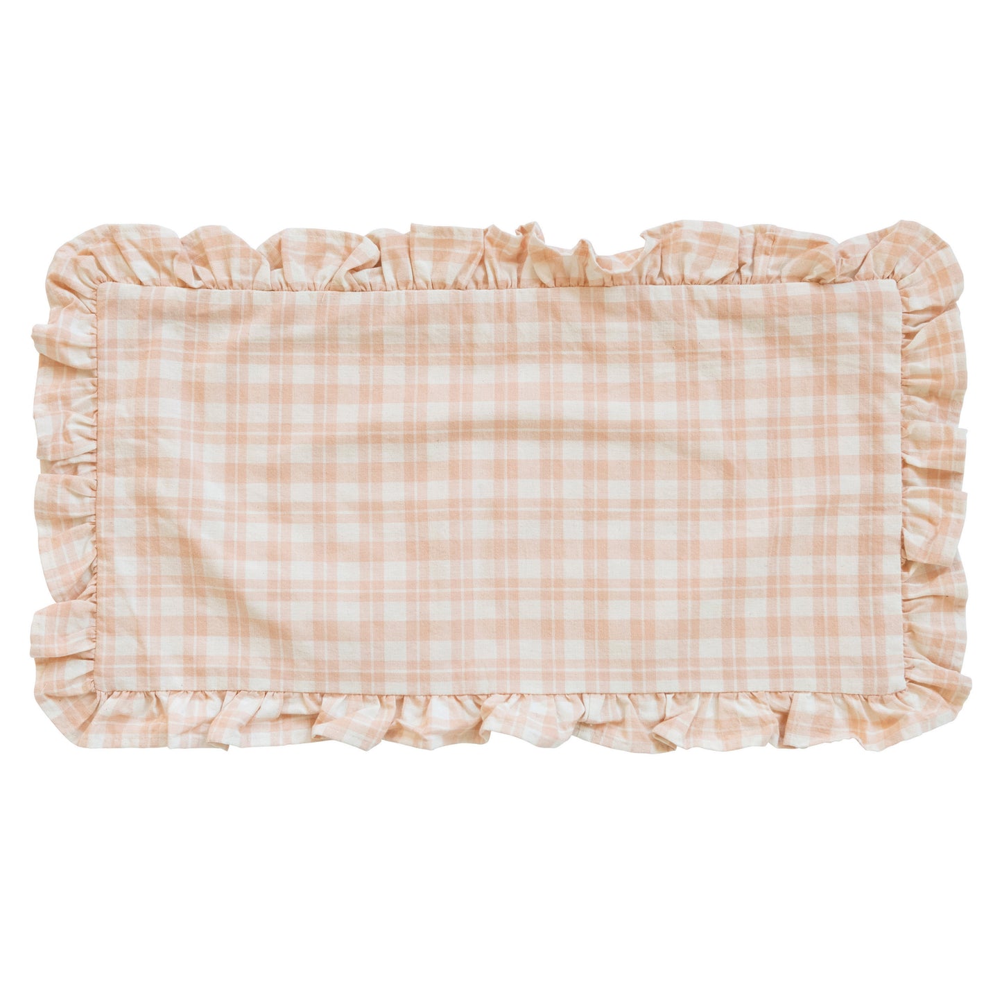 Cotton Lumbar Plaid Pillow with Ruffle