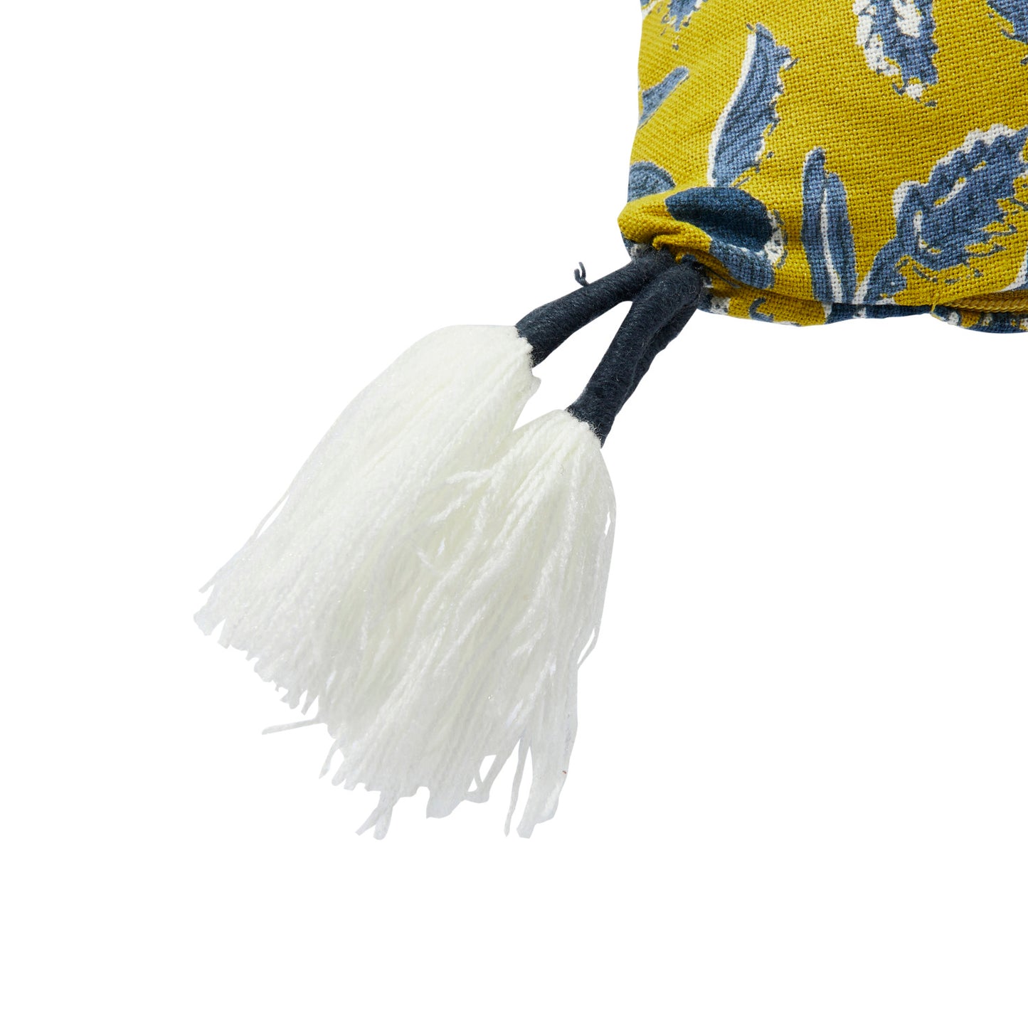 Cotton Pillow w/ Floral Pattern & Yarn-Wrapped Tassels, Polyester Fill