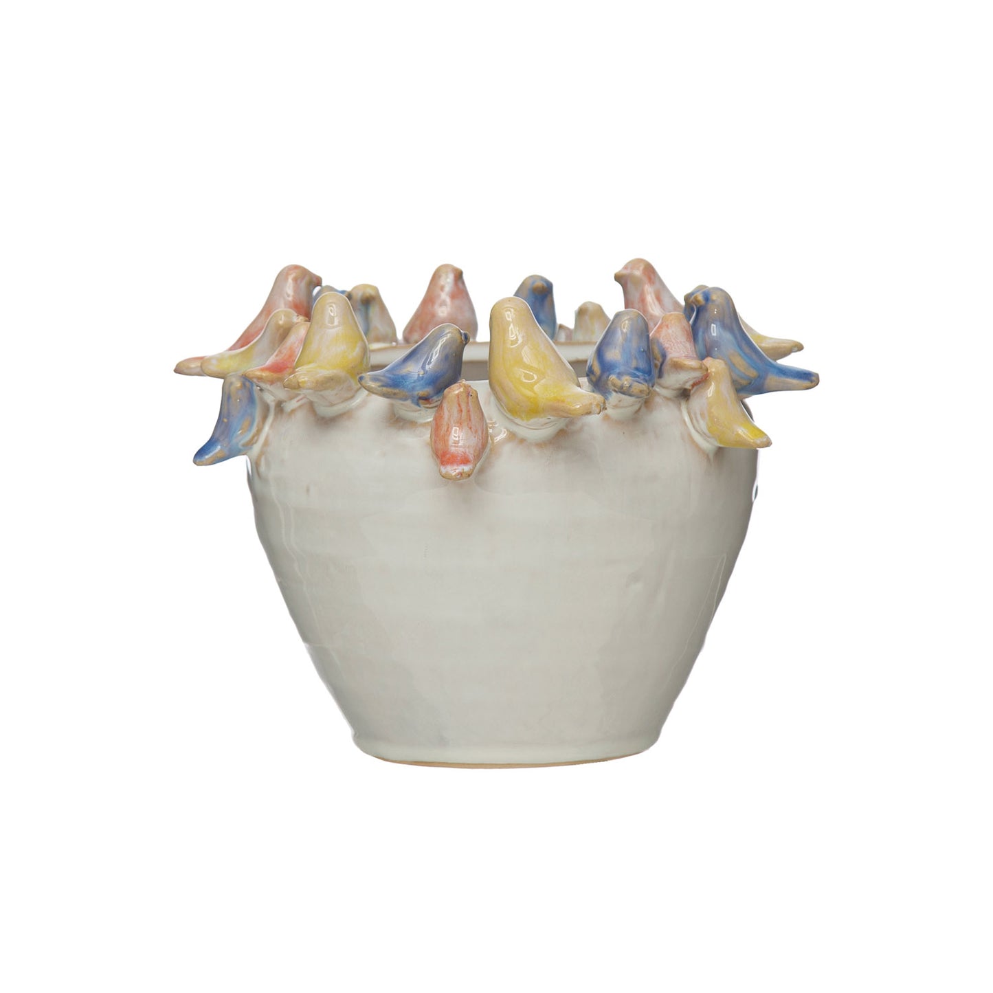 Stoneware Planter with Birds on Rim