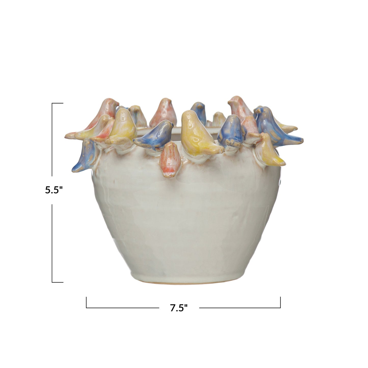 Stoneware Planter with Birds on Rim