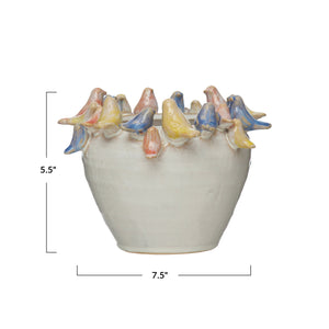 Stoneware Planter with Birds on Rim