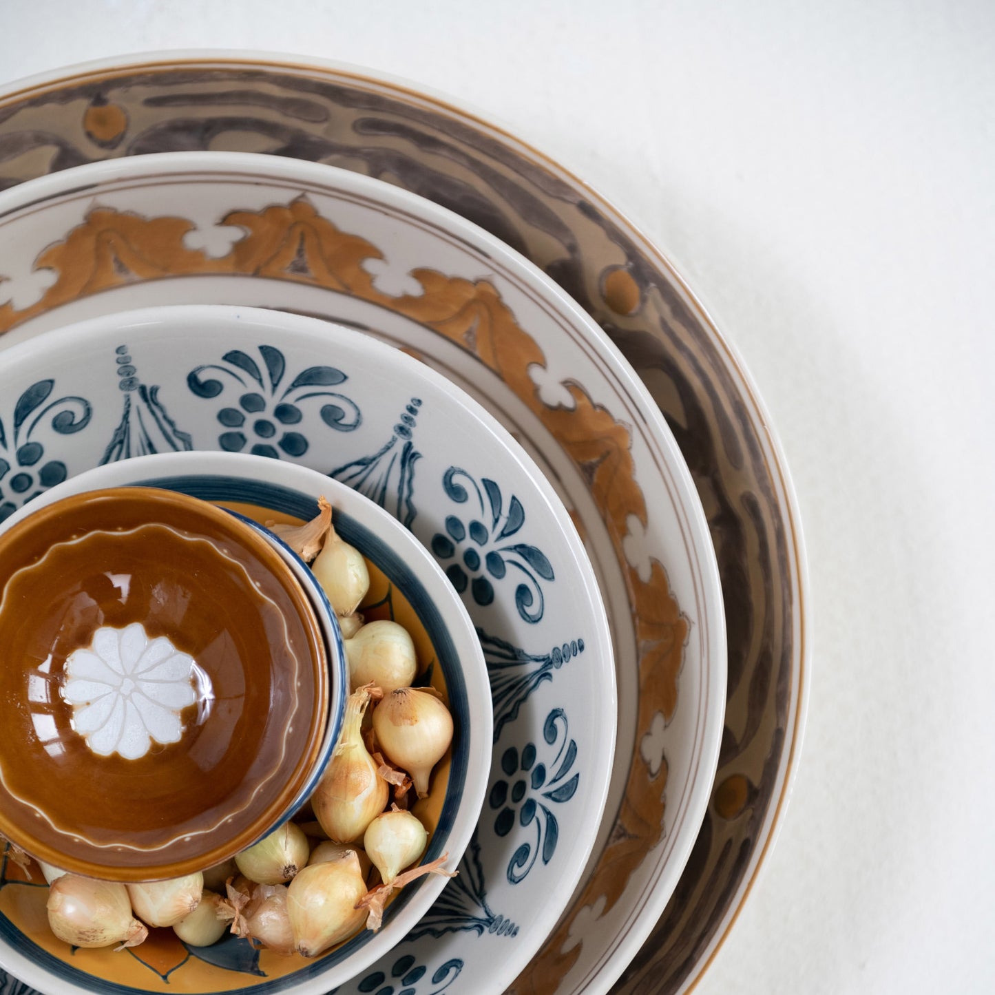 Hand-Painted Stoneware Serving Bowl w/ Pattern