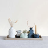 Mango Wood Tray with Taper Candle Holder and Four Vases