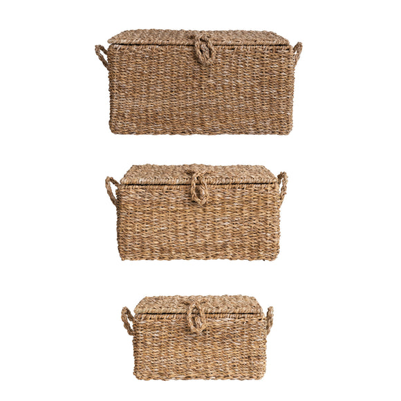Hand-Woven Seagrass & Wire Framed Trunks, Choice of Three Sizes