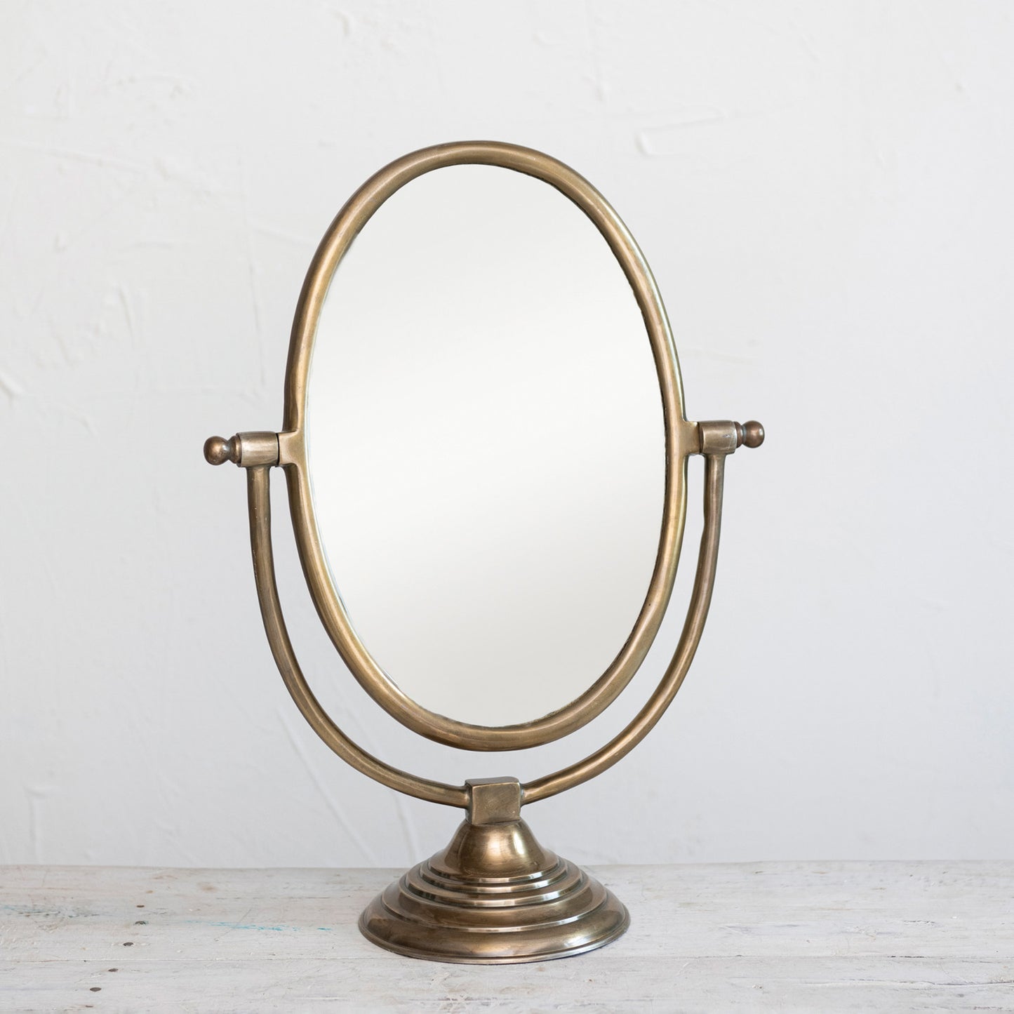 Aluminum Framed Mirror on Stand with Antique Brass Finish