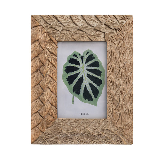 Hand-Carved Wood and Glass Photo Frame