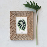 Hand-Carved Wood and Glass Photo Frame