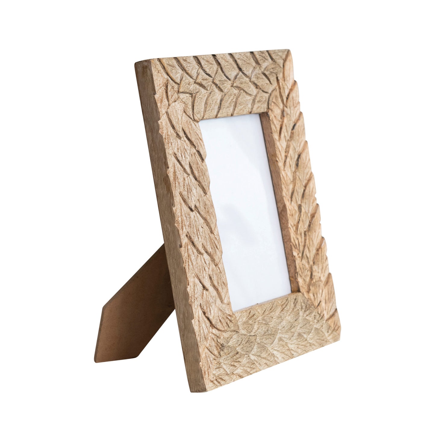 Hand-Carved Wood and Glass Photo Frame