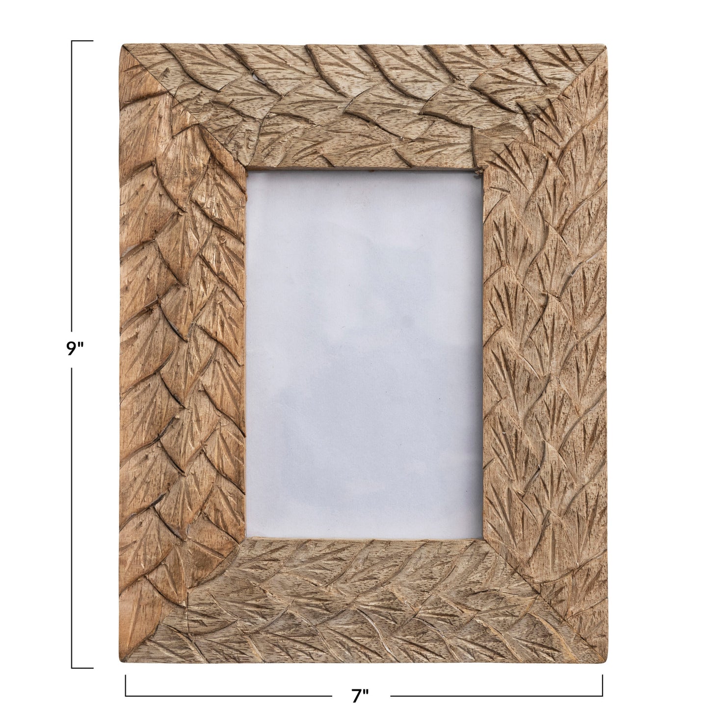 Hand-Carved Wood and Glass Photo Frame