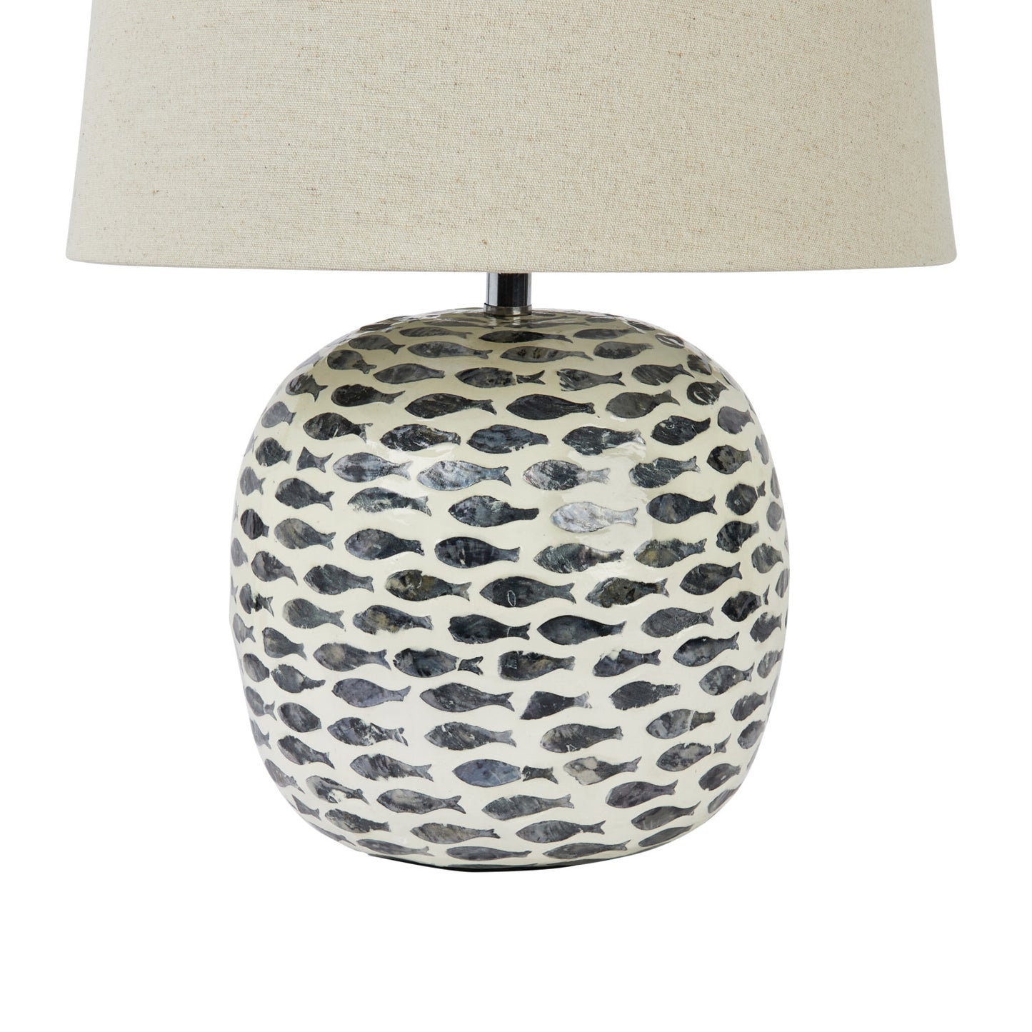Capiz & Bamboo Table Lamp w/ Fish Pattern & Linen Shade
