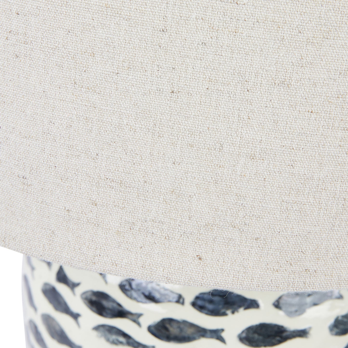 Capiz & Bamboo Table Lamp w/ Fish Pattern & Linen Shade